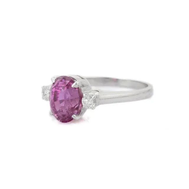 Customizable 18k Pink Sapphire Dimond Trinity Engagement Ring Size 7 For Sale - Image 4 of 7