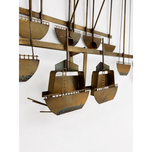 Mid-Century Modern Signed CurtisJeré/Artisan House Harbor Sailboats Wall Sculpture, 1979, Mid-Century Modern For Sale - Image 3 of 8