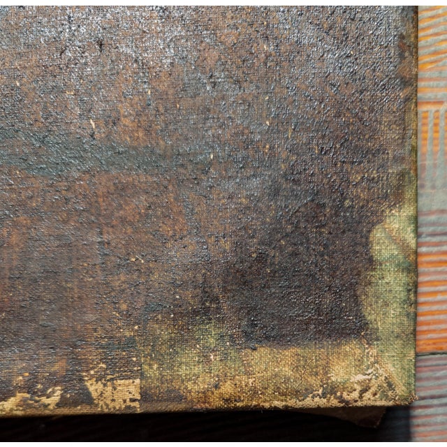 Brown Early 20th Century Distressed Harbor Scene Painting With Figure For Sale - Image 8 of 12