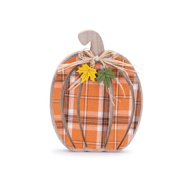 Modern Harvest Plaid Pumpkin Decor (Set of 2) For Sale - Image 3 of 3