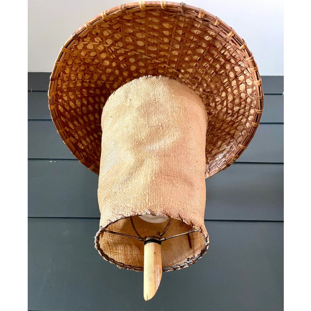 Mid 20th Century Organic Woven Wicker and Bamboo Wall Sconce For Sale In Los Angeles - Image 6 of 12