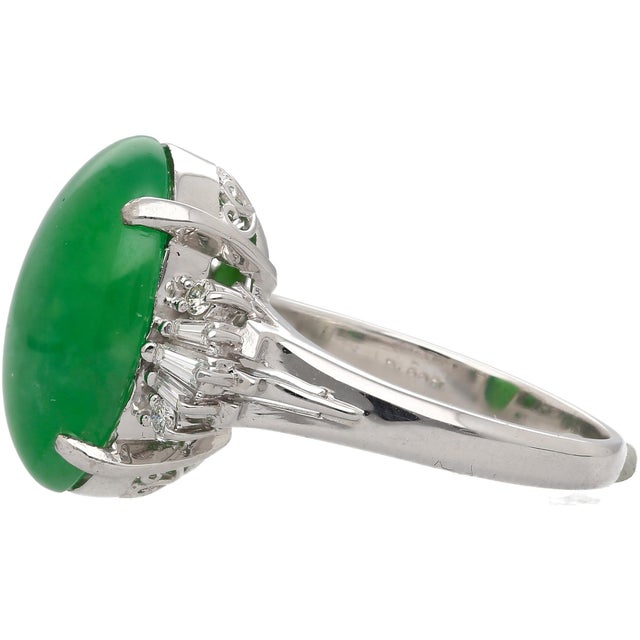 2000 - 2009 9 Carat Untreated Jadeite Jade Fei Cui and Diamond Platinum Hk Certified Ring Size 7 For Sale - Image 5 of 10