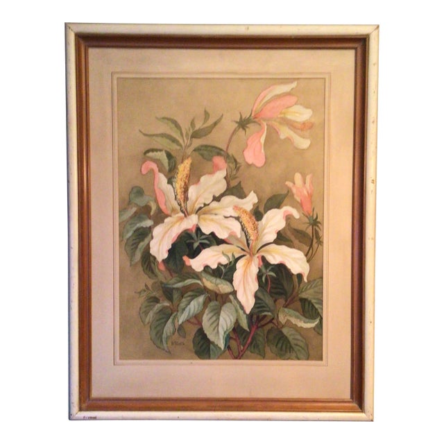 Floral Water Color 1915 California Artist Barbara Vinette Framed For Sale