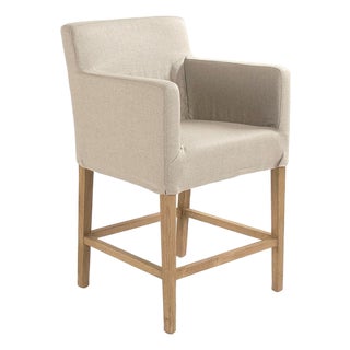 Avignon Slipcover Counter Stool - Natural Linen / Natural Oak Frame For Sale