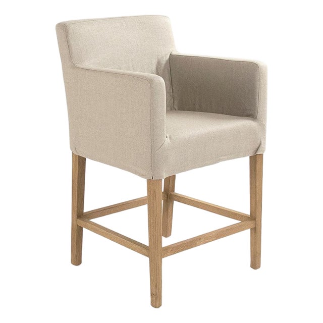 Avignon Slipcover Counter Stool - Natural Linen / Natural Oak Frame For Sale