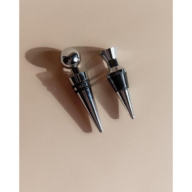 Vintage Geometrical Conical Metal Bottle Stoppers, Italy, 1980s, Set of 2 For Sale - Image 6 of 11