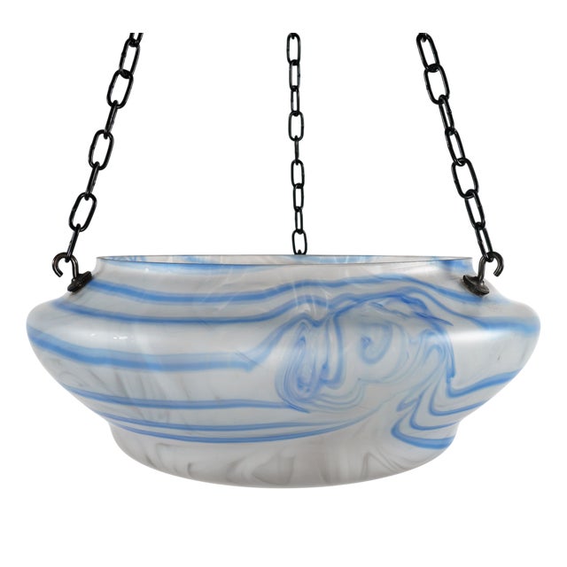 Vintage Blue and White Streaky Glass Flycatcher / Plafonnier Ceiling Lamp Shade, 1930s For Sale