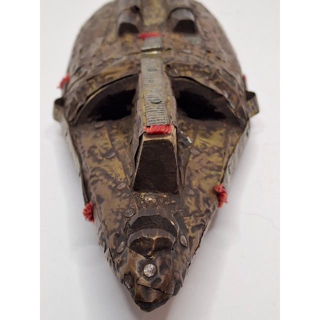 African Authentic Marka African Mask Mali - Hammered Brass & Copper Over Wood Tribal Art For Sale - Image 3 of 18