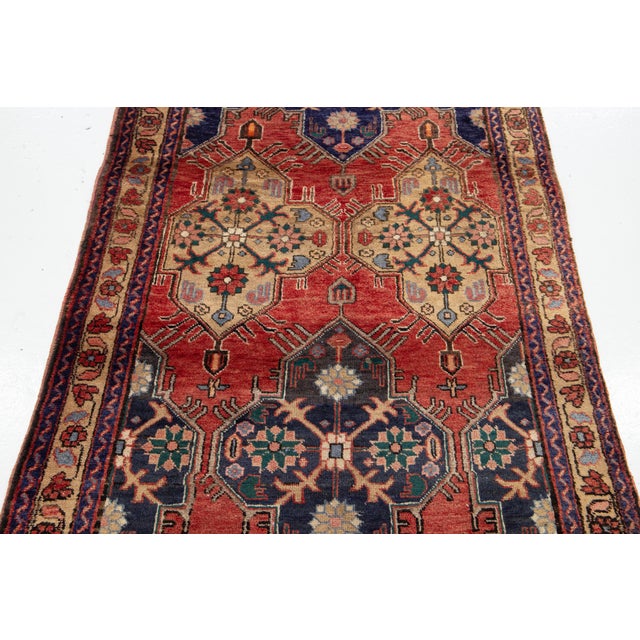 Red Vintage Handmade Heriz Wool Rug in Red With Geometric Pattern For Sale - Image 8 of 11