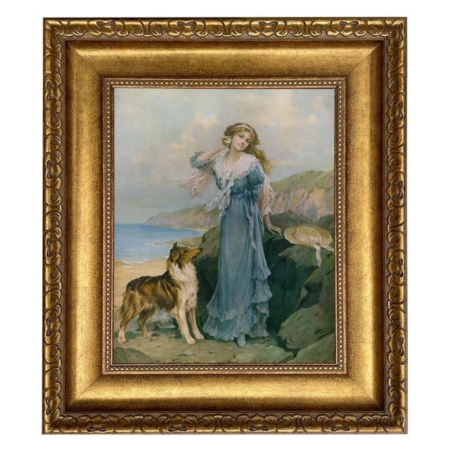 Not Yet Made - Made To Order "By the Seaside" Victorian Woman and Collie Print on Canvas, Framed to 17" X 20" For Sale - Image 5 of 5