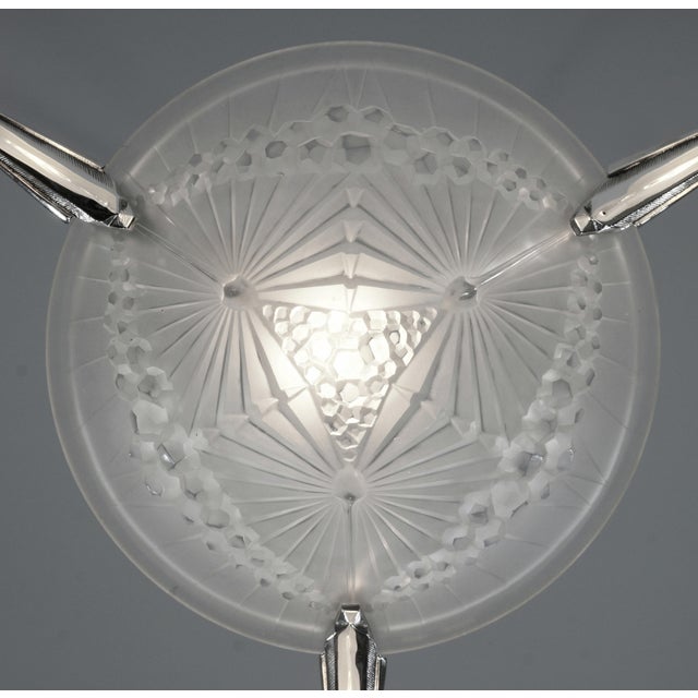 Silver French Art Deco Chandelier by Hettier Et Vincent & Charles Schneider - 1930 France For Sale - Image 8 of 13