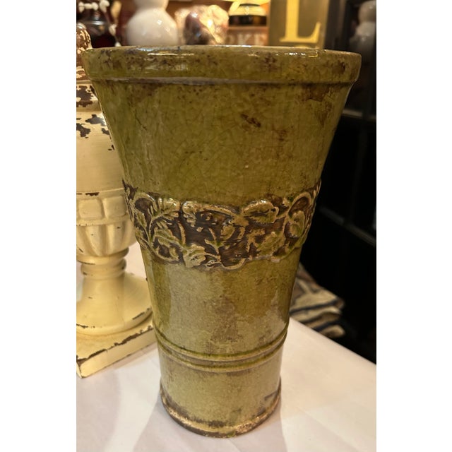 Large Vintage Weathered Look Glazed Vase For Sale - Image 4 of 6