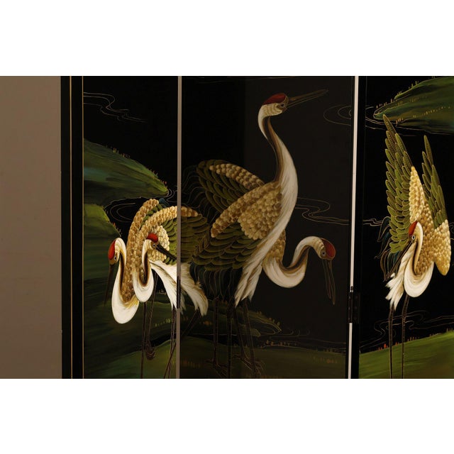 Fortune Lamp Co. Japanese Style Hand Painted Lacquered Six-Panel Room Divider For Sale - Image 4 of 18
