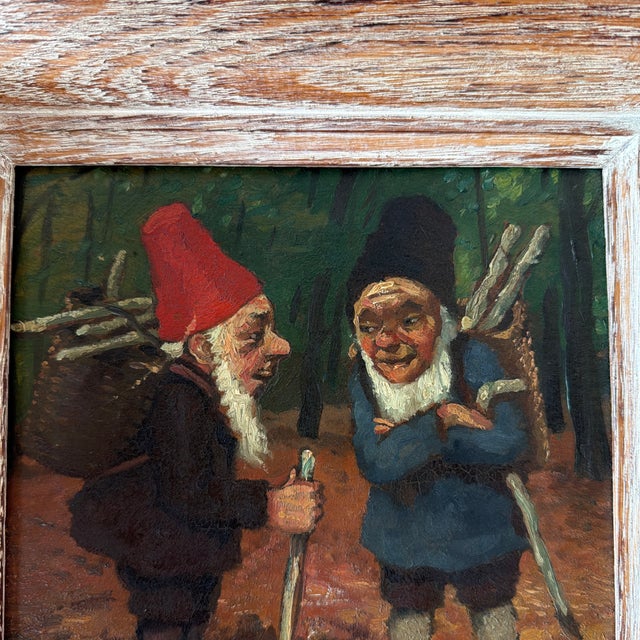 Rustic European Attributed to Paul Lothar Müller – Antique German Gnome Oil Painting, Early 20th Century For Sale - Image 3 of 12