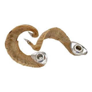 Vintage Natural Ram Horn Candle Holders - a Pair For Sale