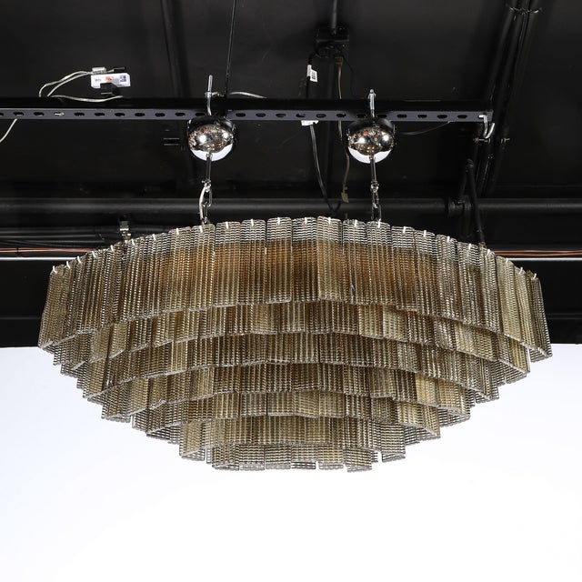 Modernist Hand-Blown Murano Glass 6-Tier Oblong Reeded Paneled Glass Chandelier For Sale - Image 4 of 18