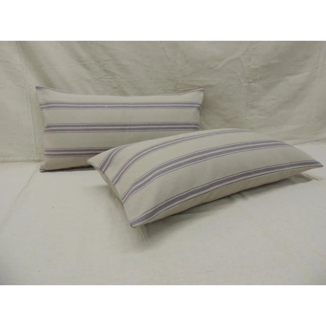 Modern Lavender and Natural Long Bolster Decorative Pillows - A Pair For Sale In Tampa - Image 6 of 8