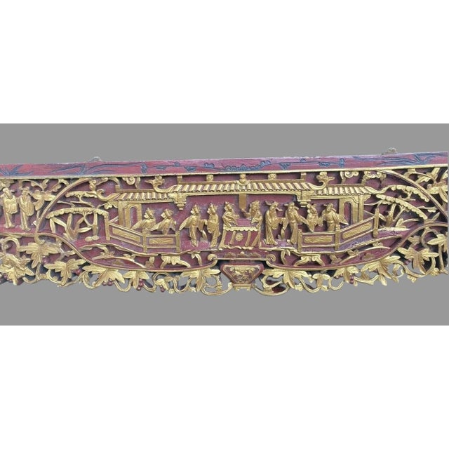 Asian Antique Carved & Gilt Decorated Wooden Oriental Doorway Panel Valence 19th Century For Sale - Image 3 of 11