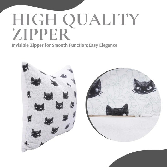 Fabdivine Halloween Cat Face Pillow Cover Artisan Cotton Cushion for Festive Home Décor Size 26x26 Kitty For Sale - Image 4 of 6