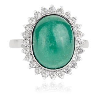 5.2 Carat Emerald & Halo Diamond Bohemian Cocktail Ring in Silver- Size 7 For Sale