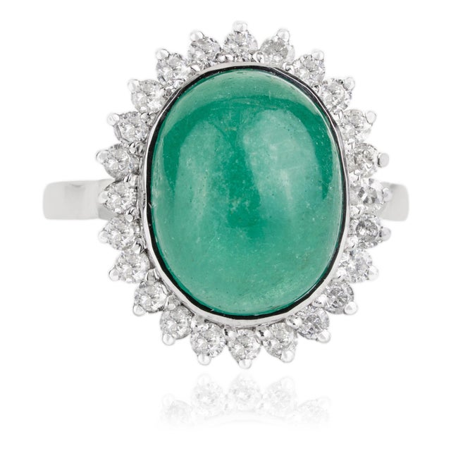 5.2 Carat Emerald & Halo Diamond Bohemian Cocktail Ring in Silver- Size 7 For Sale