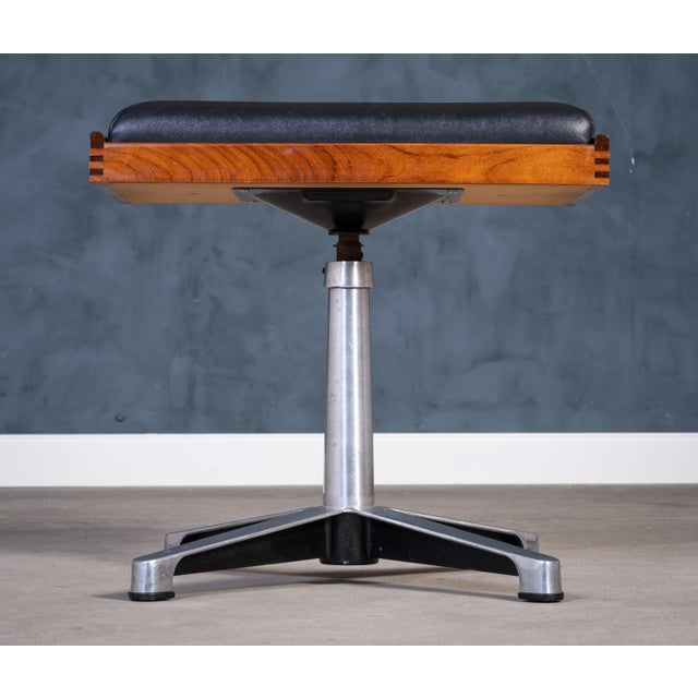 Mid-Century Modern Danish Teak Swivel Stool with Black Leather Seat, 1960s For Sale - Image 3 of 10