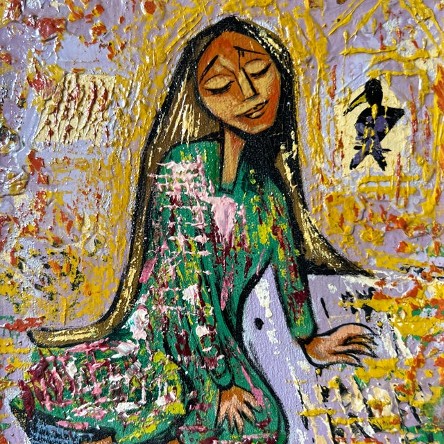 Vintage Mid Century Abstract Oil Painting of a Woman With Long Hair For Sale In Philadelphia - Image 6 of 8