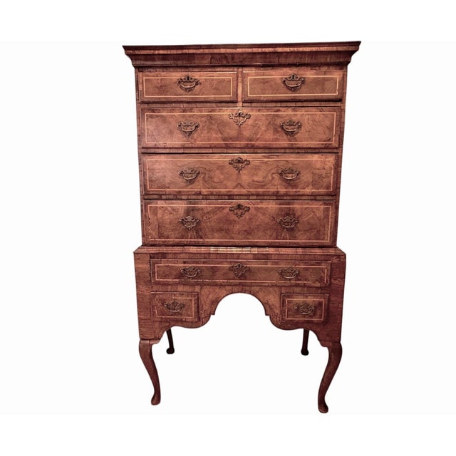 English 19th Century English Burled Walnut Highboy Chest on Stand For Sale - Image 3 of 18