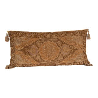 19th Century Ottoman Pillow Cushion Gold Metallic Thread Embroidered Silk Textile Tassels Down Tariff Free Delivery Filled For Sale