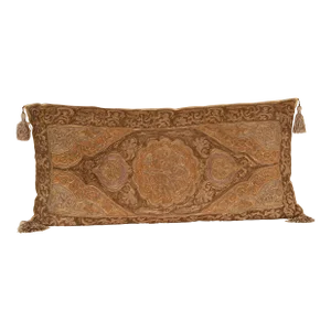 19th Century Ottoman Pillow Cushion Gold Metallic Thread Embroidered Silk Textile Tassels Down Tariff Free Delivery Filled