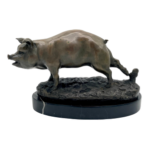 French School Animalier Sculpture Bronze of a Roped Prize Pig
