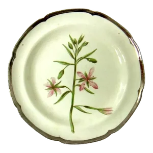 Antique Early 19th Century English George III Creamware Plate Decorated with Specimen & SIlver Border