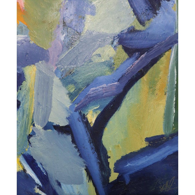 Mid-Century Modern 'Blue Interlude' Vintage Swedish Original Abstract Oil Painting, Framed For Sale - Image 9 of 13