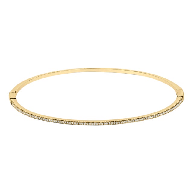 14K Yellow Gold 1/3 Cttw Diamond Half Eternity Bangle Bracelet For Sale