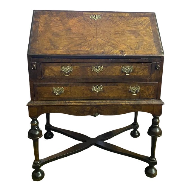 19th Century Antique English Bureau Desk on Stand in Walnut For Sale