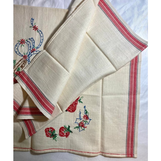 Vintage 1950s Linen Tea Towels: Embroidered Fruit Baskets, Red Trim - a Pair For Sale In Philadelphia - Image 6 of 9