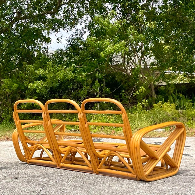 Wood Vintage Coastal Four Strand Bent Rattan Sofa After Frankl For Sale - Image 7 of 12