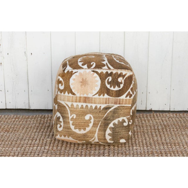 19th Century Charyn Antique Suzani Cube Ottoman For Sale - Image 5 of 7
