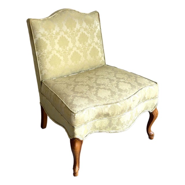 1950s Yellow Silk Damask Slipper Chair For Sale