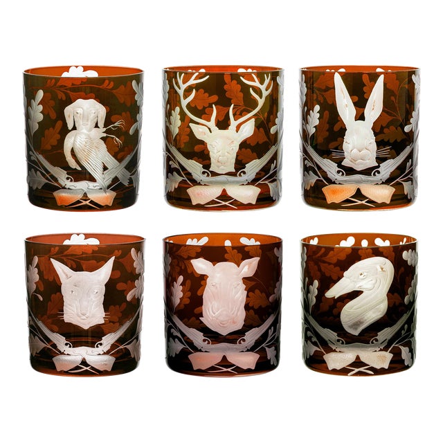 ARTEL Forest Folly Collection Double Old Fashioned Glasses in Rust, Set of 6 For Sale