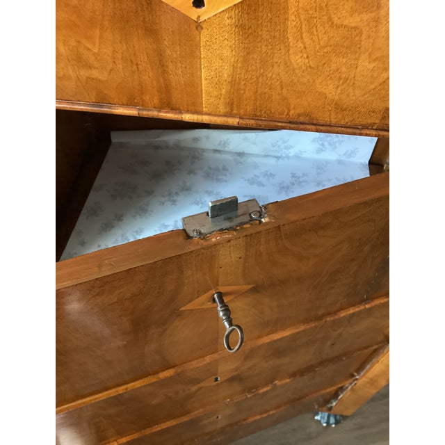 Antique 19th Century Biedermeier Flame Cherrywood Chiffonier / Tall Chest of Drawers For Sale - Image 12 of 18