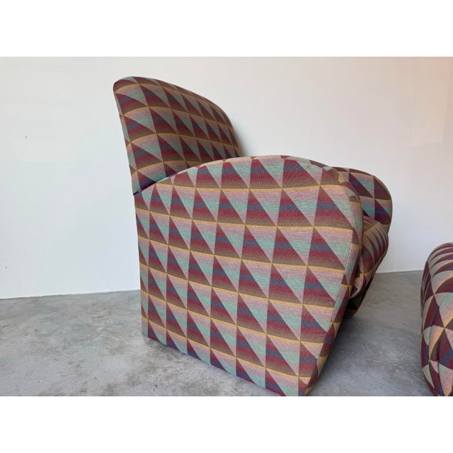 Mid-Century Modern 1980s Postmodern Hekman Dansen Contemporary Geometric Upholstered Lounge Chair With Ottoman For Sale - Image 3 of 11