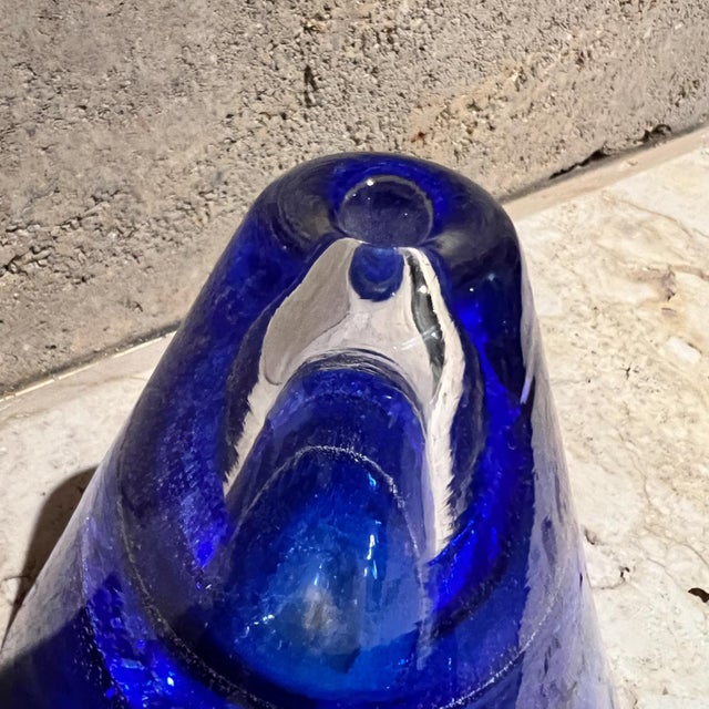 1970s Handmade Art Glass Blue Vase Poland For Sale In San Diego - Image 6 of 6