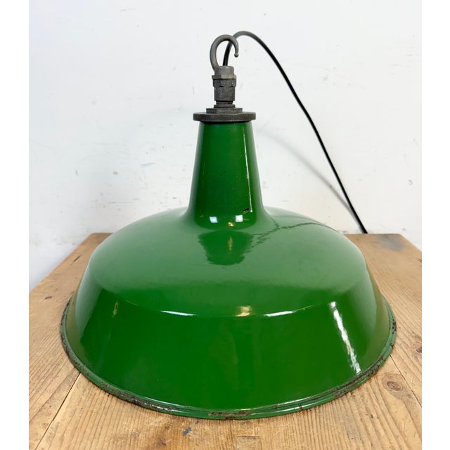 Industrial Green Enamel Factory Pendant Lamp from Revo, 1950s For Sale - Image 18 of 18