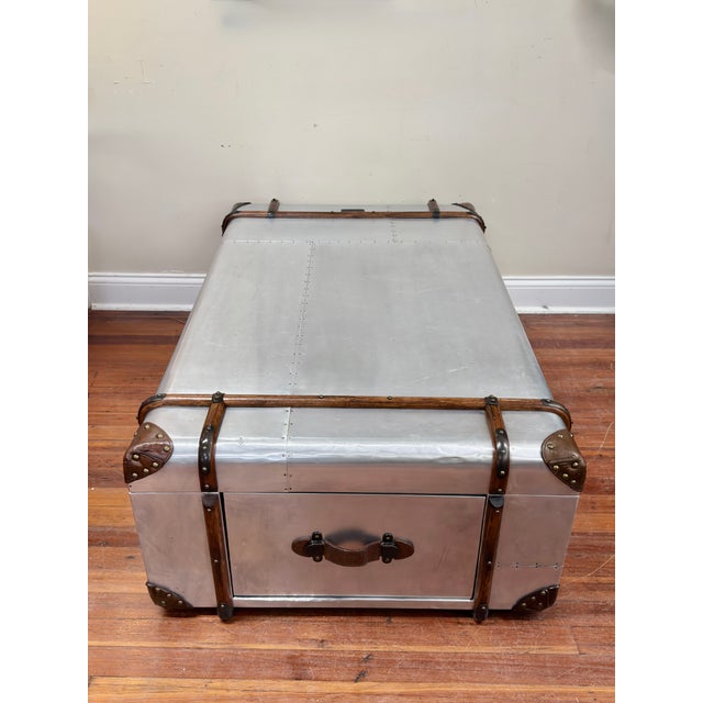 Restoration Hardware Aluminum Steamer Trunk Coffee Table For Sale - Image 13 of 15