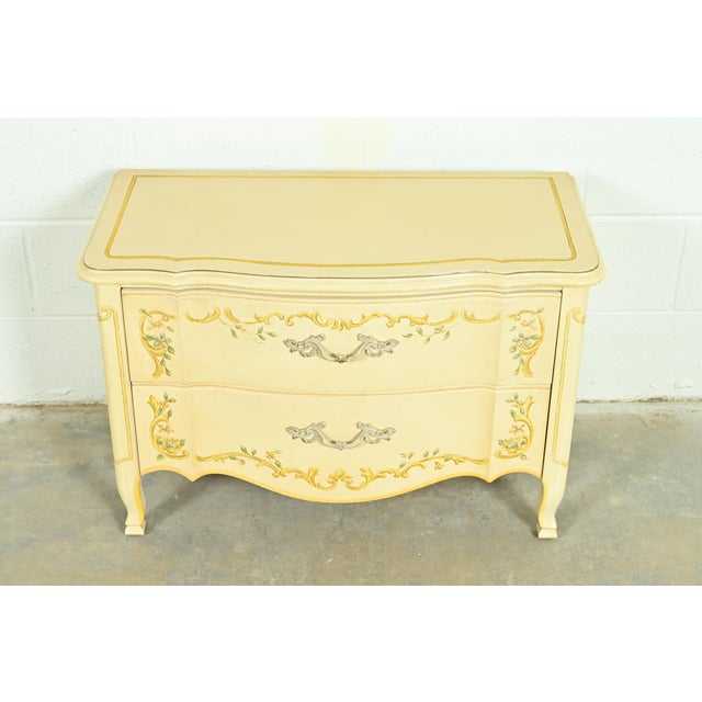 A gorgeous French Provincial Louis XV style two-drawer commode or bedside chest By Drexel Heritage USA, 1970s Cream...