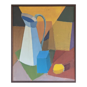 Mid-Century Modern 'Geometric Still Life' Swedish Original Geometric Abstract Still Life Oil Painting, Framed