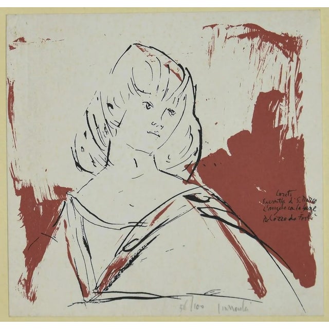 Arnoldo Ciarrocchi, Portrait, Original China Ink on Lithograph, 20th Century For Sale