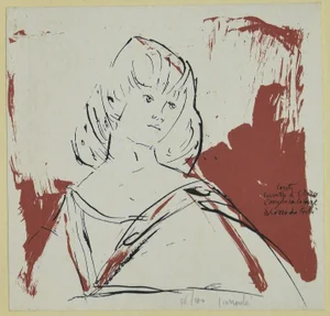 Arnoldo Ciarrocchi, Portrait, Original China Ink on Lithograph, 20th Century