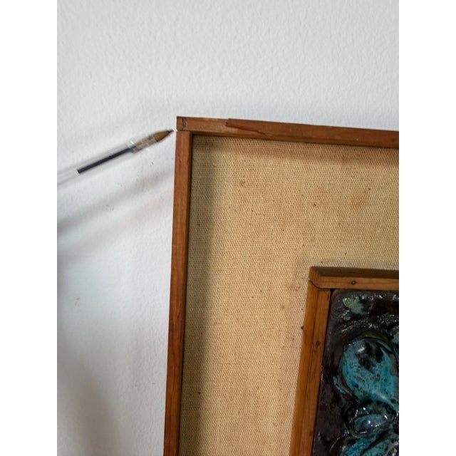 Turquoise 1970’s Mid-Century Modern Ceramic Flower Relief Wall Plaque – Signed For Sale - Image 8 of 9